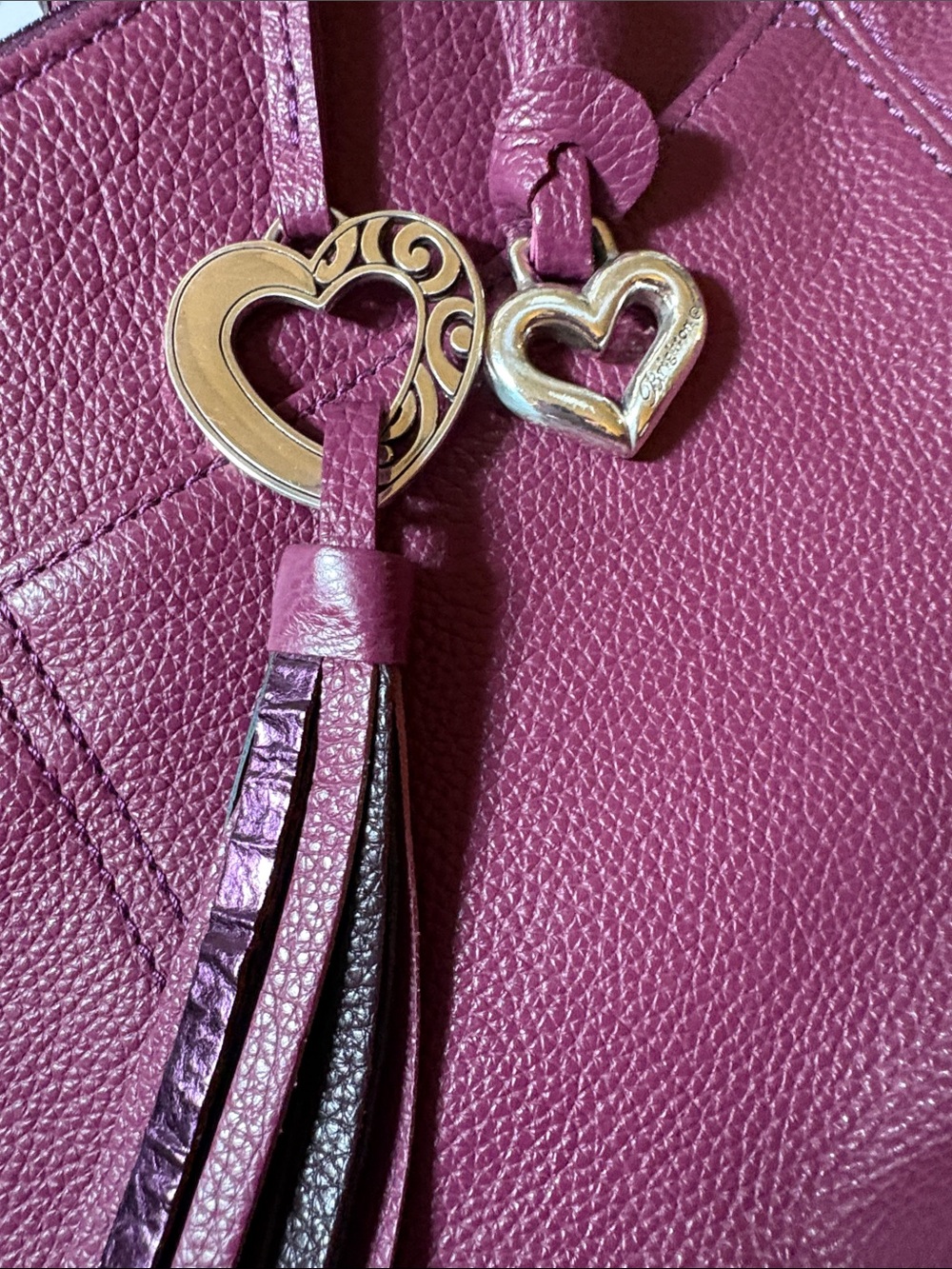 Brighton Plum Braided-Handle Leather Hobo with Heart Charms - Picture 8 of 10